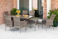 Merxx Gartenmöbelset »Sevilla«, (7-tlg), 6 Sessel mit SItzkissen, ausziehbarer Tisch, steinbeige