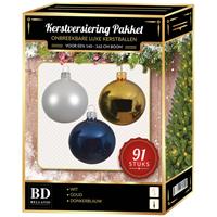 Bellatio Kerstbal En Piek Set 91x Goud-wit-donkerblauw Voor 150 Cm Boom - Kerstboomversiering