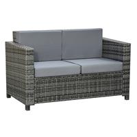 Outsunny Poly-Rattan Sofa mit Kissen 2-Sitzer Garten Loungesofa Metall Polyester Grau 130 x 70 x 80 cm - grau - 