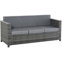 Outsunny Poly-Rattan Sofa mit Kissen 3-Sitzer Garten Loungesofa Metall Polyester Grau 185 x 70 x 80 cm - grau - 