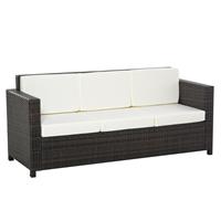Outsunny Poly-Rattan Sofa mit Kissen 3-Sitzer Garten Loungesofa Metall Polyester Braun+Weiß 185 x 70 x 80 cm - 