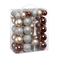 47x Stuks Kunststof Kerstballen 4-6 Cm Bruin/parel/zilver Met Piek - Kerstbal