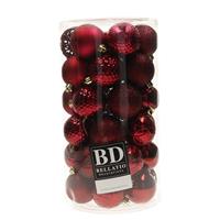 Bellatio 37x Stuks Kunststof Kerstballen Donkerrood (Oxblood) 6 Cm Glans/mat/glitter Mix - Kerstbal