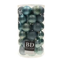 Bellatio 37x Stuks Kunststof Kerstballen Ijsblauw (Arctic Blue) 6 Cm Glans/mat/glitter Mix - Kerstbal