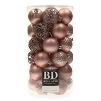 Bellatio 37x Stuks Kunststof Kerstballen Lichtroze (Blush Pink) 6 Cm Glans/mat/glitter Mix - Kerstbal