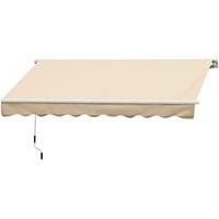 Outsunny handmatige knikarmluifel, zonwering met handslinger, eenvoudig te monteren, weerbestendig, 4 m, 245 x 245 cm, wit/beige | Aosom.nl
