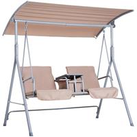 Outsunny Hollywoodschaukel Gartenschaukel Schaukel 2-Sitzer mit Sonnendach Beige 175 x 112 x 165 cm - beige - 