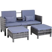 Outsunny 3-tlg. Gartensofa Gartenmöbel Lounge Gartenset Sitzgruppe Rattenmöbel Grau Polyrattan + Metall 2er-Sofa 2 x Hocker Kissen