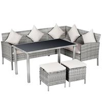 Outsunny 5-tlg. Gartenmöbel Set, Rattan Sitzgruppe mit Fußhocker, Metall, Grau, 134 x 60 x 75 cm