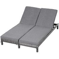 Outsunny Garten Doppelliege für 2 Personen | Relaxliege | Metall, PE Rattan | Grau | 195 x 120 x 28 cm - grau