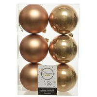 Decoris 6x Camel Bruine Kerstballen 8 Cm Kunststof Mat/glans - Kerstbal