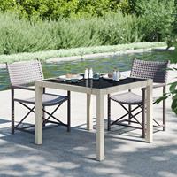 Tuintafel 90x90x75 Cm Gehard Glas En Poly Rattan Beige