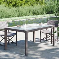 vidaXL Tuintafel 150x90x75 cm gehard glas en poly rattan bruin