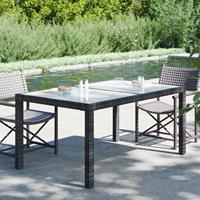 vidaXL Tuintafel 150x90x75 cm gehard glas en poly rattan zwart