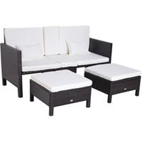 Outsunny 3-tlg. Gartensofa Gartenmöbel Lounge Gartenset Sitzgruppe Rattenmöbel Braun Polyrattan + Metall 2er-Sofa 2 x Hocker Kissen - braun/cremeweiß