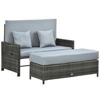 Outsunny Polyrattan Lounge-Sofa Gartensofa Gartenliege 2-Sitzer mit Kissen Hocker Grau - grau