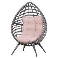 Outsunny Rattansessel in Tropfenform, Gartensessel mit Sitzkissen, Erhöhter Rattanstuhl, Stahl, Beige, 101 x 89 x 156 cm - grau/beige - 