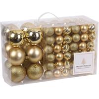 Bellatio 94-delige Kerstboomversiering Kunststof Kerstballen Set Goud - Kerstballenpakket/kerstballenset Goud - Kerstversiering