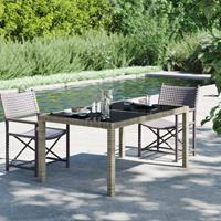 vidaXL Tuintafel 150x90x75 cm gehard glas en poly rattan grijs