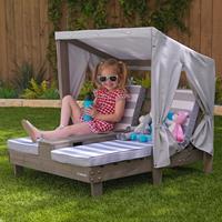 KidKraft Kinderligbed dubbel met bekerhouders grijs