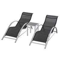 Outsunny Driedelig Ligstoel met tafel zitgroep voor in de tuin mesh metaal grijs