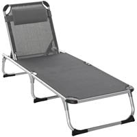 Outsunny ligstoel aluminium ligbed met dak stoffen ligbed relaxbed 5-voudig verstelbaar inklapbaar ergonomisch Texteline grijs 170 x 60 x 76 cm |