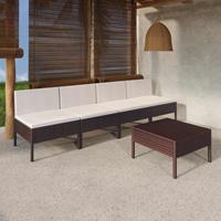 vidaXL 5-delige Loungeset met kussens poly rattan bruin