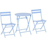 Outsunny 3-delige tuinset, weerbestendig, comfortabel en stijlvol, perfect voor buiten, 3 stoelen en tafel, lichtblauw | Aosom.nl