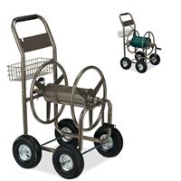 RELAXDAYS Schlauchwagen, mit 1/2' und 3/4' Anschluss, bis 90 m Schlauch, stabil, 4 Räder, Metall Schlauchtrommel, braun