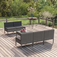 vidaXL 6-delige Loungeset met kussens poly rattan grijs