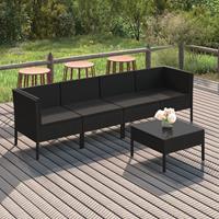 vidaXL 5-delige Loungeset met kussens poly rattan zwart