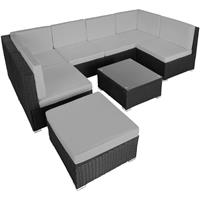 Tectake - Wicker Loungeset Zitgroep Tuinset Venetië - Zwart Met Grijze Kussens osse Elementen- 404297