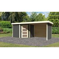 Karibu Woodfeeling Gartenhaus Schwandorf 5 mit Anbaudach 2,80 m und 19 mm Seiten- Rückwand aus Holz Gartenhaus mit 19 mm Wandstärke Gartenhütte