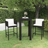 vidaXL 3-tlg. Gartenbar-Set mit Kissen Poly Rattan Schwarz 