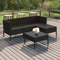 vidaXL 5-delige Loungeset met kussens poly rattan zwart