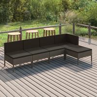 vidaXL 5-delige Loungeset met kussens poly rattan grijs