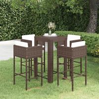 vidaXL 5-delige Tuinbarset met kussens poly rattan bruin