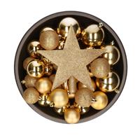 Bellatio Set Van 33x Stuks Kunststof Kerstballen Met Ster Piek Goud Mix - Kerstbal