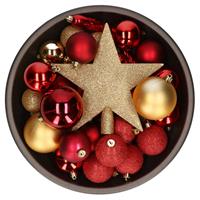 Bellatio Set Van 33x Stuks Kunststof Kerstballen Met Ster Piek Rood/goud Mix - Kerstbal