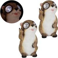 RELAXDAYS 2 x Gartenfigur Murmeltier, Tierfigur mit LED Solaraugen, Deko für Garten, Balkon, HxBxT 23 x 13 x 13 cm, beige