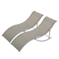 Outsunny 2er Set Gartenliegen Sonnenliege Stoffliege Relaxliege ergonomisch Aluminium Texteline Hellgrau 165 x 61 x 63 cm