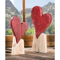 FRANK FLECHTWAREN Holzdeko 'Herzig', 2er Set, Deko-Herzen massiv, Shabby Dekoobjekt Liebe Rustikal