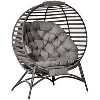 Outsunny Papasan stoel, comfortabele 2-zits tuinstoel, met kussen, opvouwbaar voor balkon of terras, 118x118 cm, Zandbruin | Aosom.nl