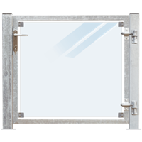 Trendyard Glazen Tuinpoort Gehard Gelaagd Mat Glas 99 x 91 CM + 16 CM Stalen Palen Met Voetplaat - Rechts Opgehangen