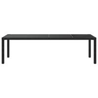 vidaXL Tuintafel 250x100x75 cm gehard glas en poly rattan zwart