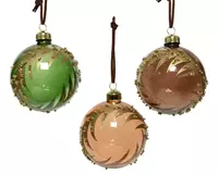 Decoris Kerstbal glas d8cm glitter goud/groen/bruin a3