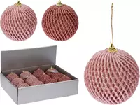 Koopman International Kerstbal glitter ruit 8cm 2 assorti - Roze