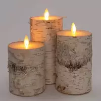Lumineo Led kaarsen berk structuur wit - set van 3