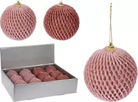 Koopman International Kerstbal glitter ruit 10cm 2 assorti - Roze