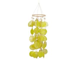 RELAXDAYS Capiz Windspiel mit TraumfÃngernetz, Klangspiel mit Muscheln, Gartendeko, 48 cm lange Capiz-Girlanden, gelb - 